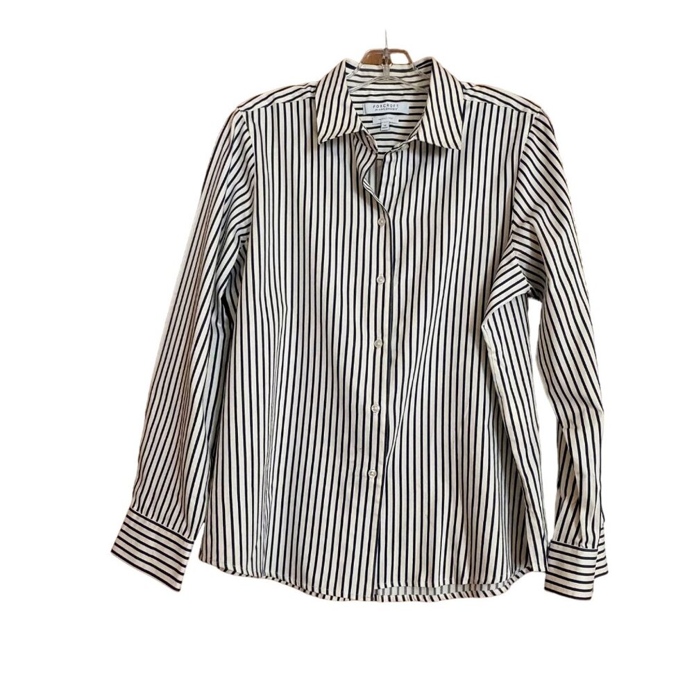 Foxcroft For Appleseeds Wrinkle-Free Navy Striped Button-Up Shirt‎ Size 14